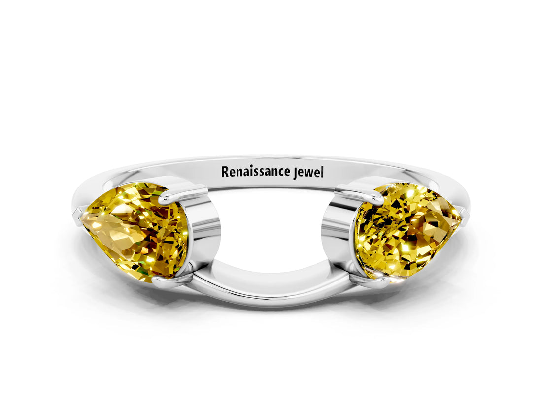 White gold Two-Stone Pear Yellow Sapphire Bypass Ring with Prong Setting_18