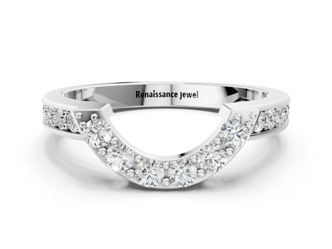 White gold U-Shaped Pavé Round Diamond Contour Band with Shared Prong Setting_24