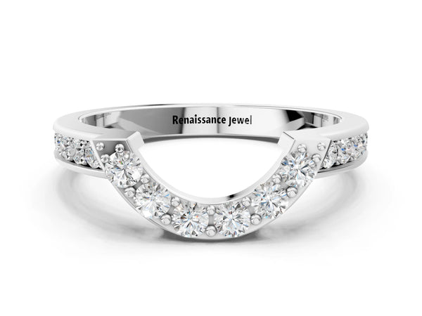 Silver U-Shaped Pavé Round Diamond Contour Band with Shared Prong Setting