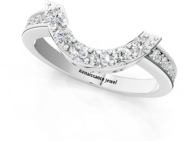 White gold U-Shaped Pavé Round Diamond Contour Band with Shared Prong Setting