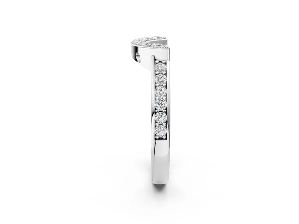 White gold U-Shaped Pavé Round Diamond Contour Band with Shared Prong Setting