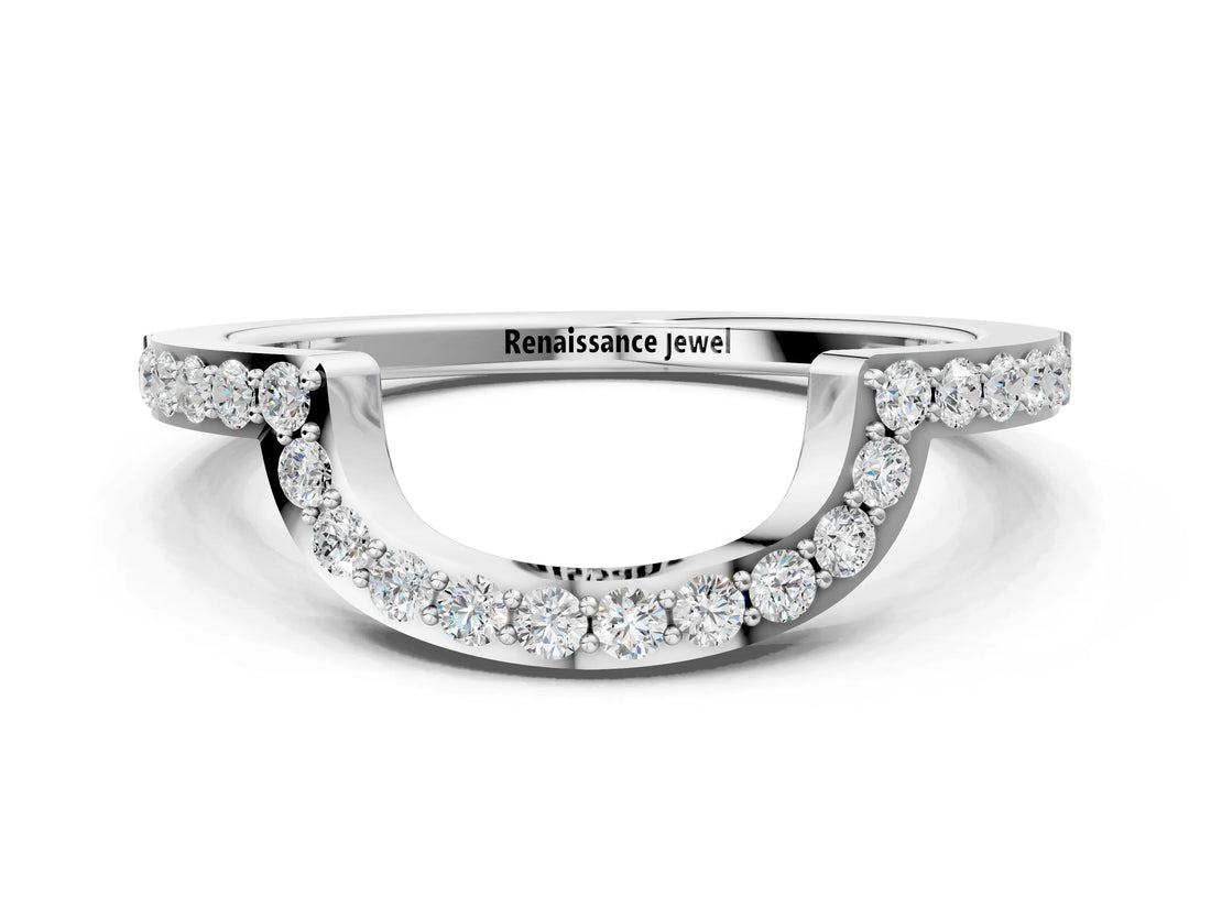 White gold U-Shaped Pavé Round Diamond Contour Band_12