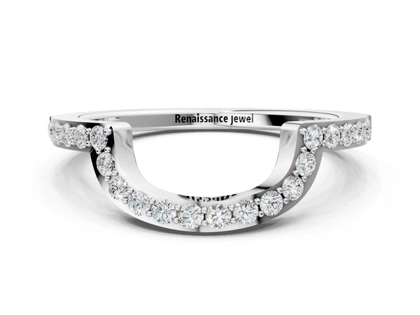 White gold U-Shaped Pavé Round Diamond Contour Band