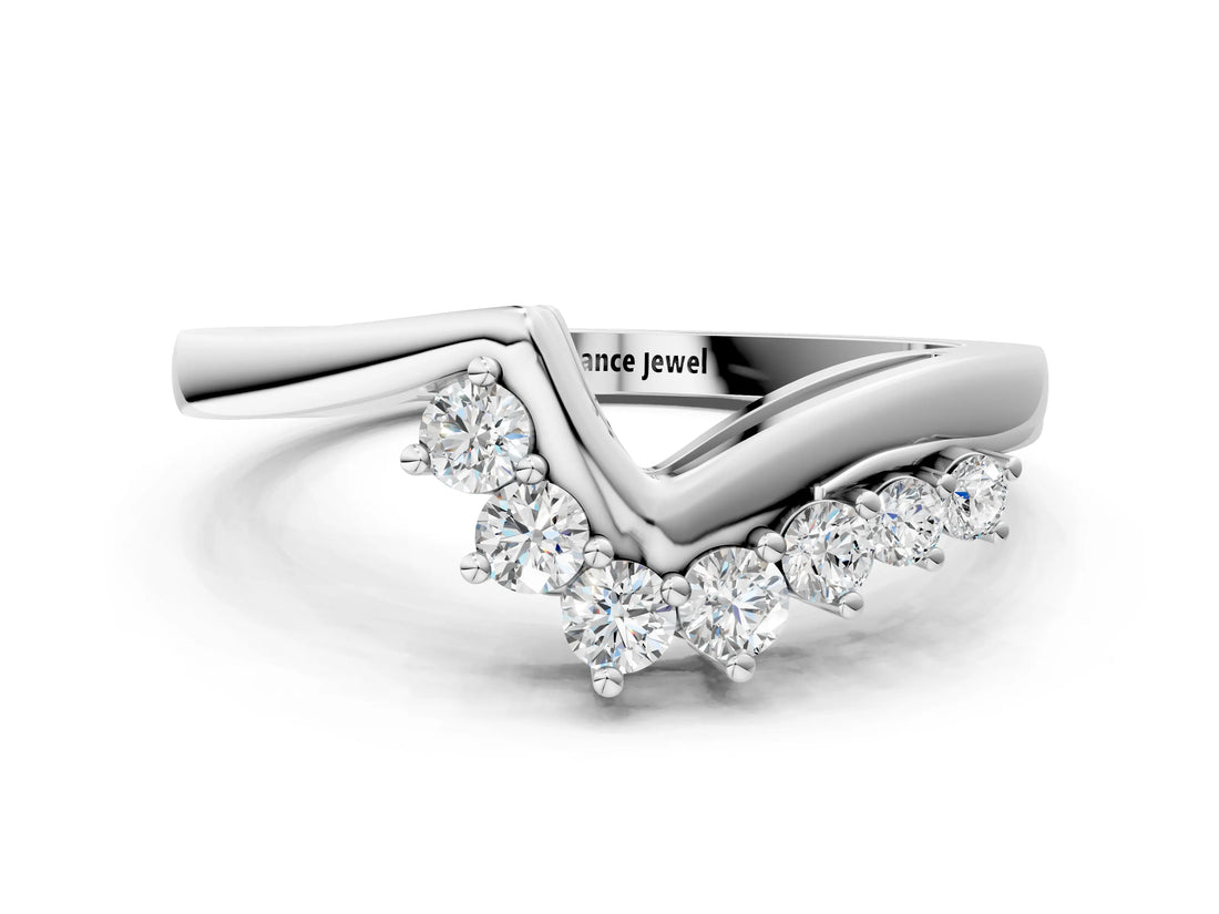 White gold V-Shaped Diamond Accent Band with Round Brilliant Stones and Prong Setting_16
