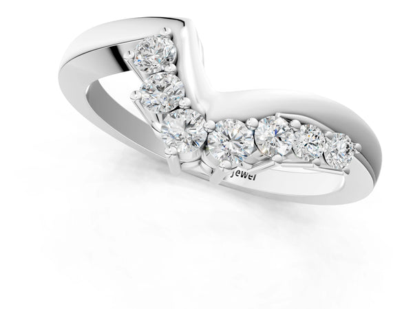 White gold V-Shaped Diamond Accent Band with Round Brilliant Stones and Prong Setting