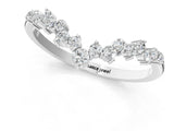 Silver V-Shaped Diamond Cluster Curved Band with Round Brilliant Cut Stones and Prong Setting