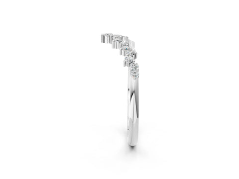 Silver V-Shaped Diamond Cluster Curved Band with Round Brilliant Cut Stones and Prong Setting
