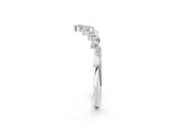 Silver V-Shaped Diamond Cluster Curved Band with Round Brilliant Cut Stones and Prong Setting