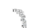 Silver V-Shaped Diamond Cluster Curved Band with Round Brilliant Cut Stones and Prong Setting