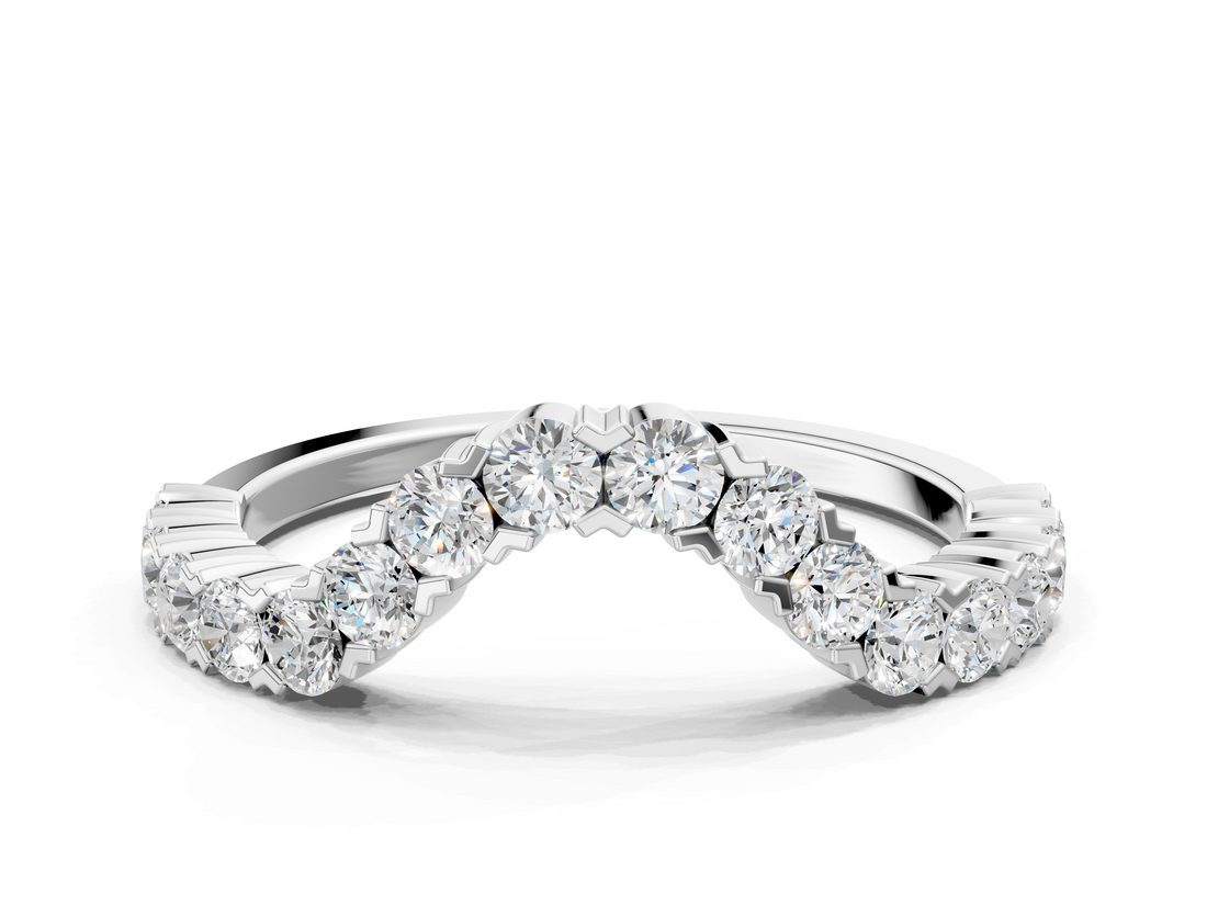 White gold V-Shaped Diamond Round Cut Pavé Band with Prong Setting_12