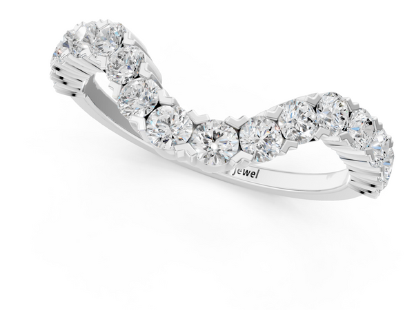 White gold V-Shaped Diamond Round Cut Pavé Band with Prong Setting
