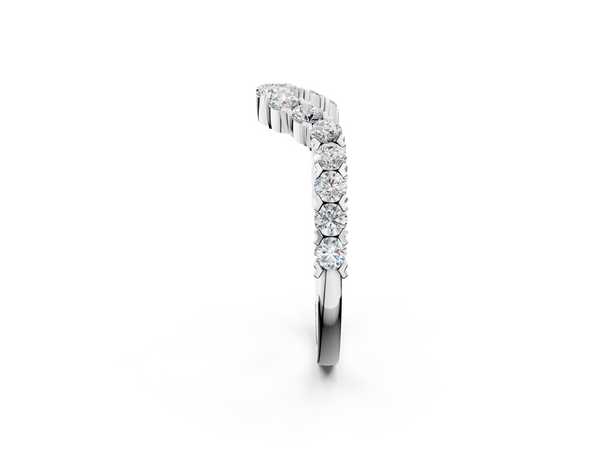 White gold V-Shaped Diamond Round Cut Pavé Band with Prong Setting