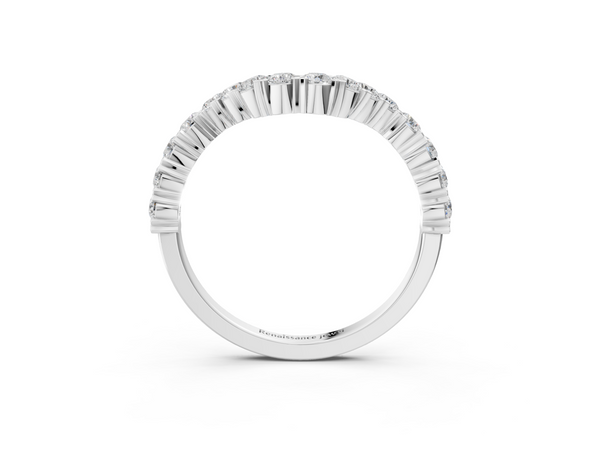 Platinum V-Shaped Diamond Round Cut Pavé Band with Prong Setting