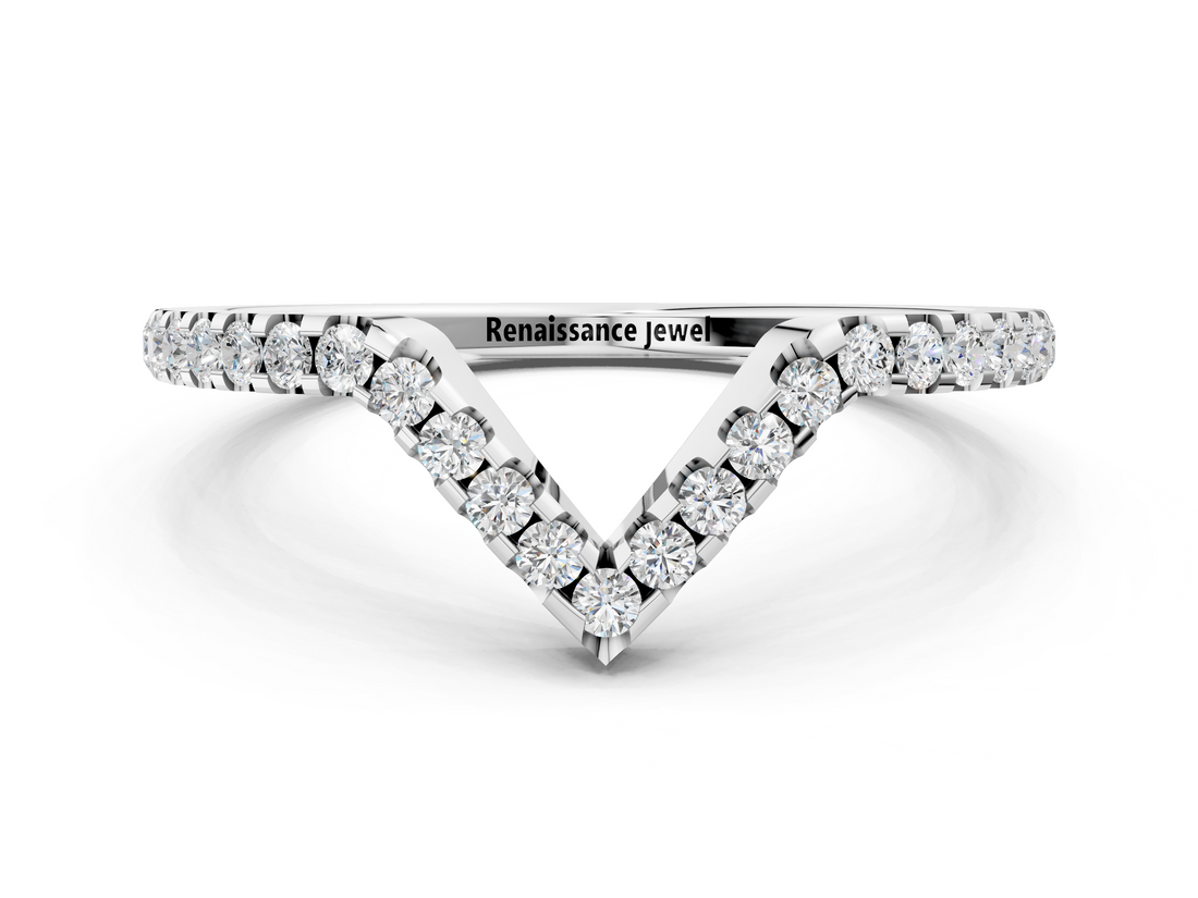 White gold V-Shaped Pavé Round Diamond Chevron Band with Shared Prong Setting_12