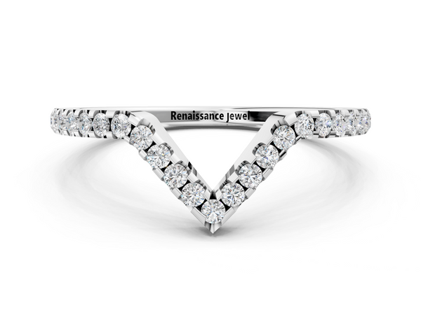 Silver V-Shaped Pavé Round Diamond Chevron Band with Shared Prong Setting