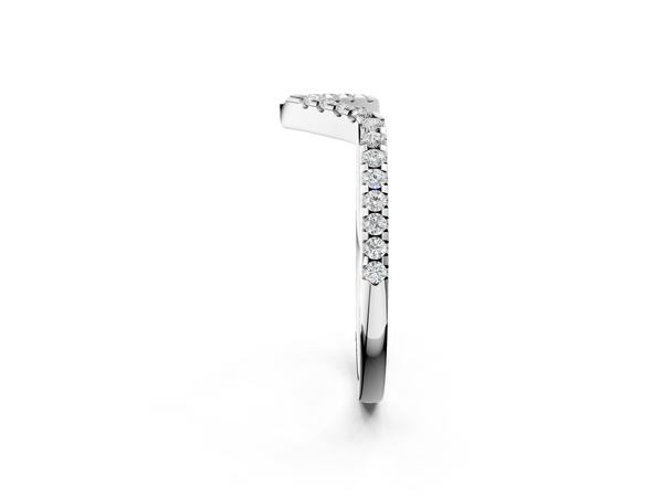 White gold V-Shaped Pavé Round Diamond Chevron Band with Shared Prong Setting