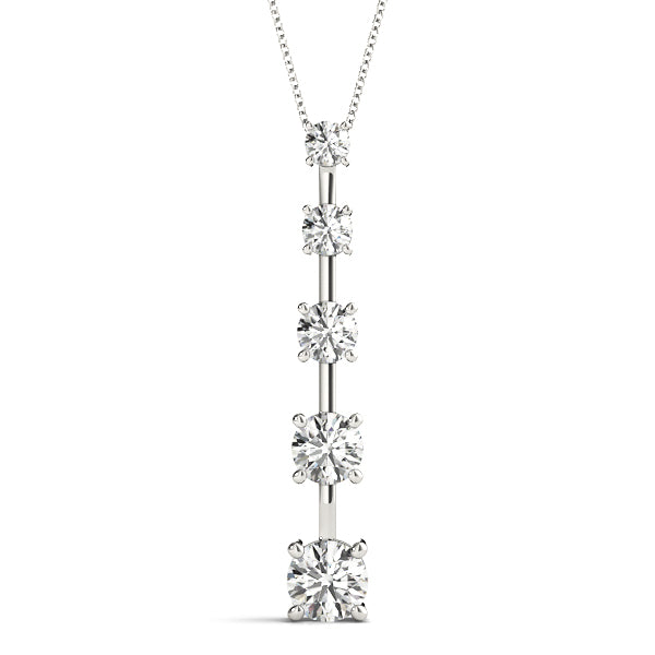White gold Vertical Bar Pendant with Round Brilliant Diamonds in Prong Setting
