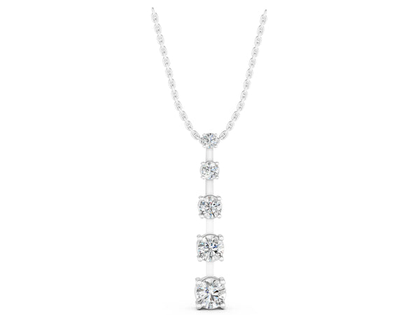 Silver Vertical Bar Pendant with Round Brilliant Diamonds in Prong Setting