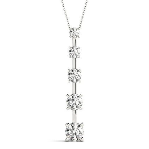 White gold Vertical Bar Pendant with Round Brilliant Diamonds in Prong Setting