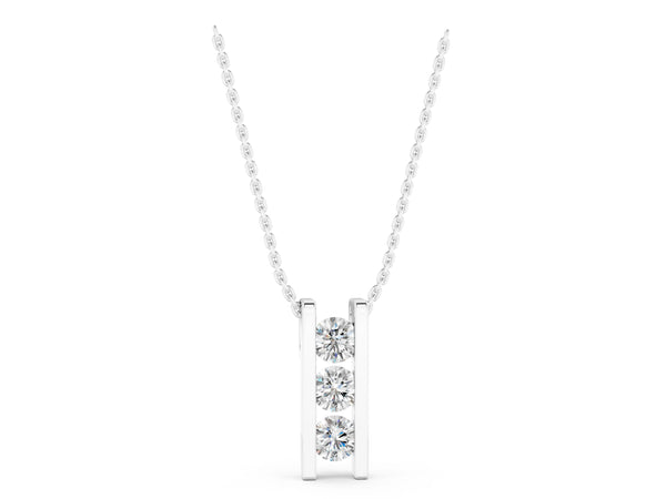 Silver Vertical Channel-Set Round Diamond Bar Pendant