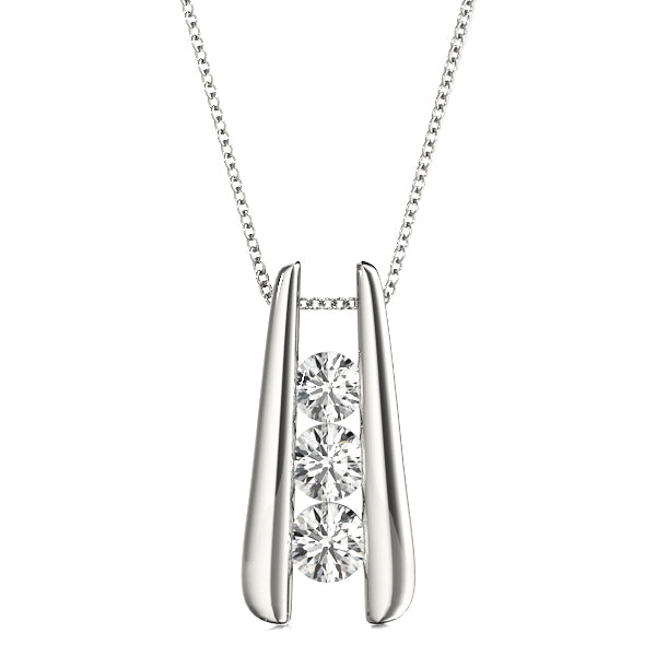 White gold Vertical Channel Set Round Diamond Pendant