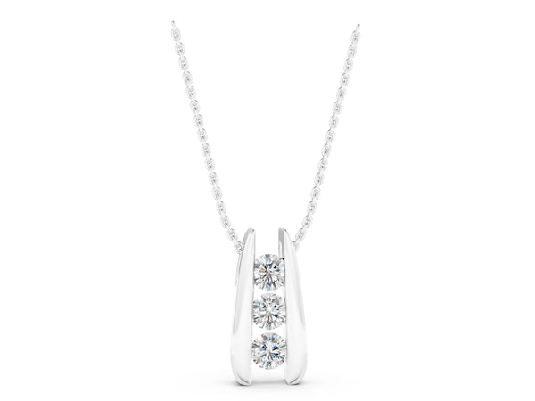 White gold Vertical Channel Set Round Diamond Pendant