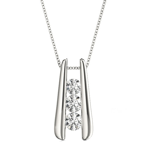 White gold Vertical Channel Set Round Diamond Pendant