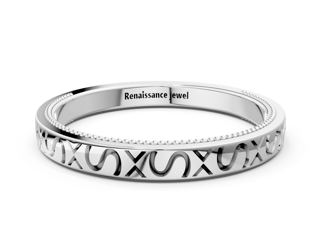 White gold Vintage Engraved Milgrain Band