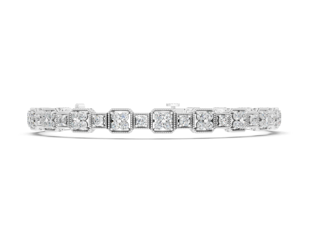 White gold Vintage Milgrain Diamond Tennis Bracelet with Round Cut Stones and Prong Setting_1