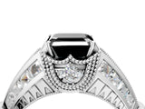 White gold Vintage Milgrain Fancy Black Asscher Cut Diamond Split Shank Ring with Prong Setting_4