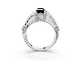 White gold Vintage Milgrain Fancy Black Emerald Cut Diamond Split Shank Ring with Prong Setting_3