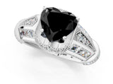 White gold Vintage Milgrain Fancy Black Heart Cut Diamond Split Shank Ring with Prong Setting_1