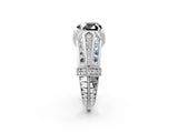 White gold Vintage Milgrain Fancy Black Heart Cut Diamond Split Shank Ring with Prong Setting_2