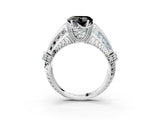 White gold Vintage Milgrain Fancy Black Heart Cut Diamond Split Shank Ring with Prong Setting_3