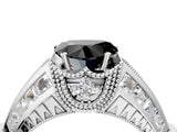 White gold Vintage Milgrain Fancy Black Heart Cut Diamond Split Shank Ring with Prong Setting_4