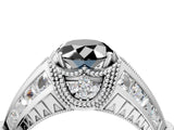 White gold Vintage Milgrain Fancy Black Oval Cut Diamond Split Shank Ring with Prong Setting_4