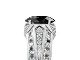 White gold Vintage Milgrain Fancy Black Oval Cut Diamond Split Shank Ring with Prong Setting_5