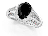 White gold Vintage Milgrain Fancy Black Pear Cut Diamond Split Shank Ring with Prong Setting_1