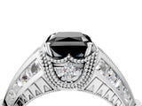 White gold Vintage Milgrain Fancy Black Radiant Cut Diamond Split Shank Ring with Prong Setting_4