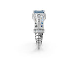 White gold Vintage Milgrain Fancy Blue Emerald Cut Diamond Split Shank Ring with Prong Setting_2