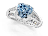White gold Vintage Milgrain Fancy Blue Heart Cut Diamond Split Shank Ring with Prong Setting_1