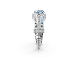White gold Vintage Milgrain Fancy Blue Heart Cut Diamond Split Shank Ring with Prong Setting_2