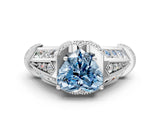 White gold Vintage Milgrain Fancy Blue Heart Cut Diamond Split Shank Ring with Prong Setting
