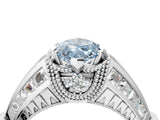 White gold Vintage Milgrain Fancy Blue Marquise Cut Diamond Split Shank Ring with Prong Setting_4