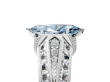 White gold Vintage Milgrain Fancy Blue Marquise Cut Diamond Split Shank Ring with Prong Setting_5