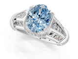 White gold Vintage Milgrain Fancy Blue Oval Cut Diamond Split Shank Ring with Prong Setting_1