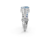White gold Vintage Milgrain Fancy Blue Oval Cut Diamond Split Shank Ring with Prong Setting_2