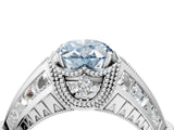 White gold Vintage Milgrain Fancy Blue Oval Cut Diamond Split Shank Ring with Prong Setting_4