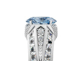 White gold Vintage Milgrain Fancy Blue Oval Cut Diamond Split Shank Ring with Prong Setting_5