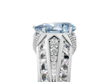 White gold Vintage Milgrain Fancy Blue Pear Cut Diamond Split Shank Ring with Prong Setting_5